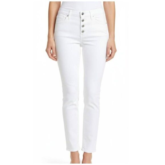 Madewell Women's White Cotton/Poly/Spandex Button Fly Curvy High Rise Skinny Cro - Picture 1 of 13